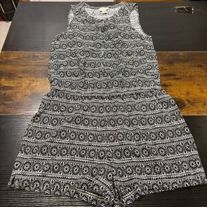 LOFT Black White Geometric Print Sleeveless Button Front Romper Shorts Women S